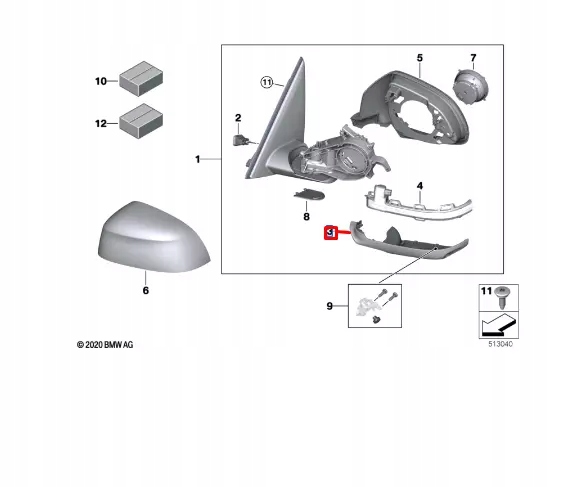 BMW X3 G01 RÉTROVISEUR EXTÉRIEUR DROIT AVANT INFÉRIEUR 51167468254