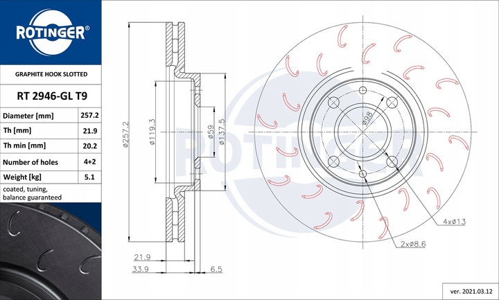 ROTINGER DISCOS RT 2946-GL T9 + ZAPATAS RT 2PD22992 