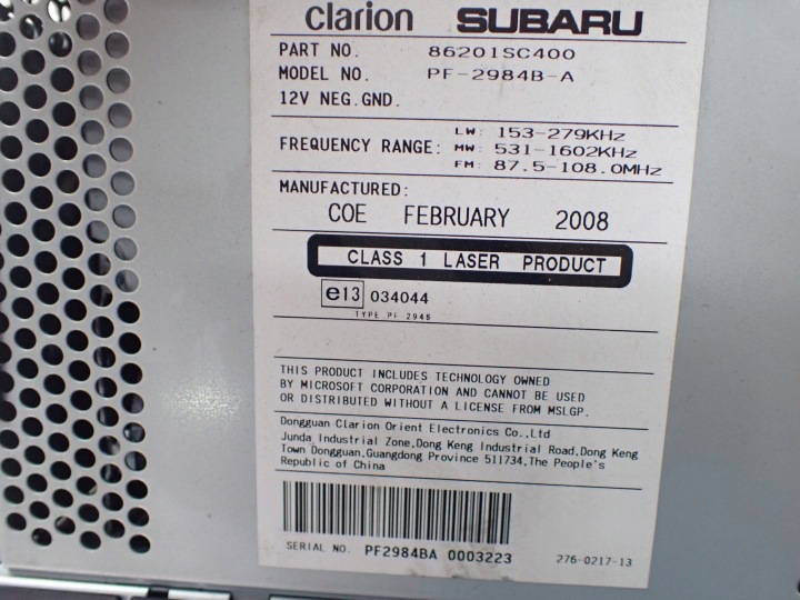 RADIO CD SUBARU FORESTER III 2008R 2.0 AWD 86201SC400 10588