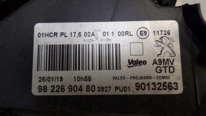 PHARE GAUCHE AVANT AVANT EUROPE PEUGEOT 208 I LIFT 9822690480 90132563