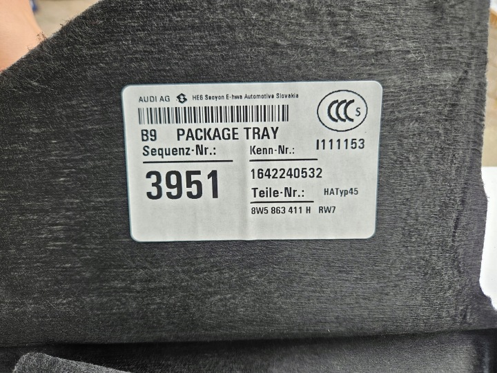 ÉTAGÈRE ARRIÈRE AUDI A4 B9 8W BERLINE NOIRE USA