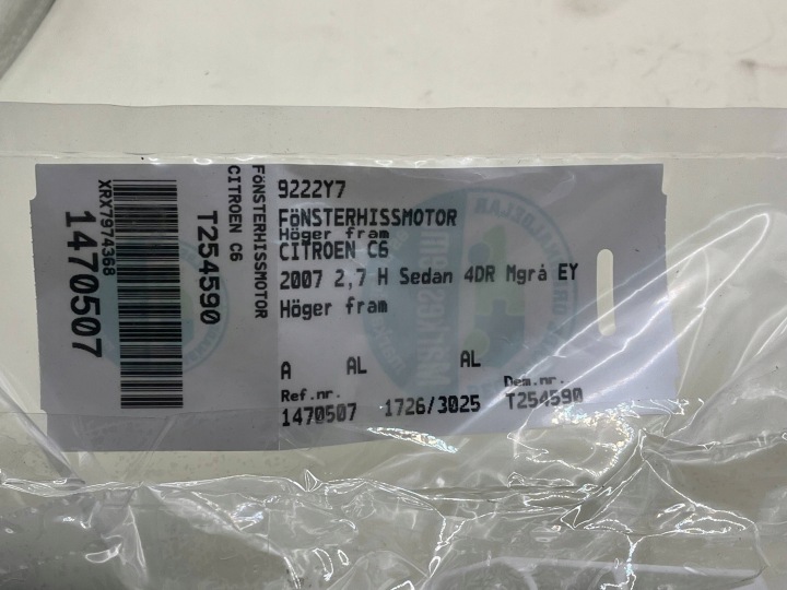 MOTEUR VITRES DRZWIOWEJ CITROEN C6 3.0 HDIF V6 24V 9222Y7 !J