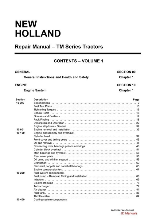 MANUAL REPARACIÓN DE MANTENIMIENTO NUEVO HOLLAND TM115-165 