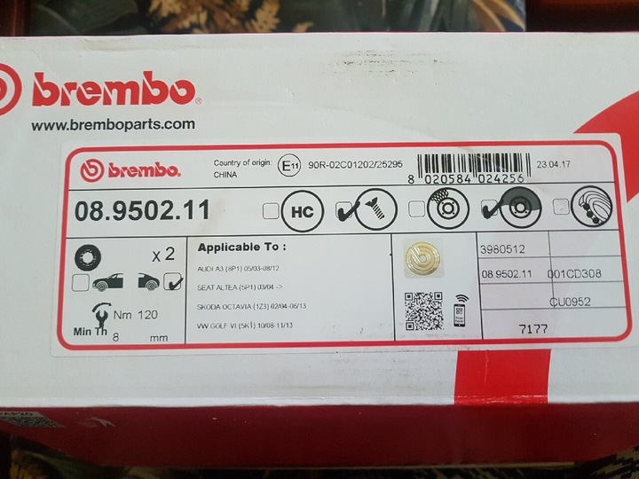 2 DISCOS DE FRENADO BREMBO 08.9502.11 SEAT AUDI 