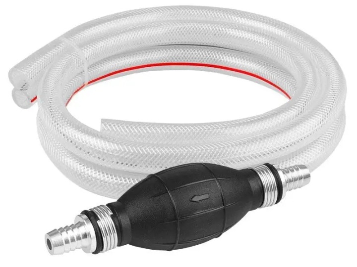POMPE MANUELLE VERS CARBURANT 2 X TUYAU 12MM X 1M ROTULE