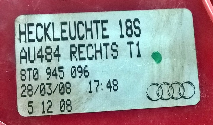 фото №8, Audi a5 s5 купе лампа зад правая оригинальный номер 8t0945096 eu