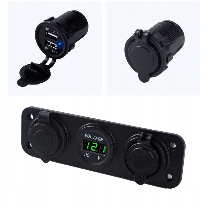 фото №6, Панель вольтметр зарядний пристрій 2x usb 3,1a 3w1 гніздо прикурювача автомобільні