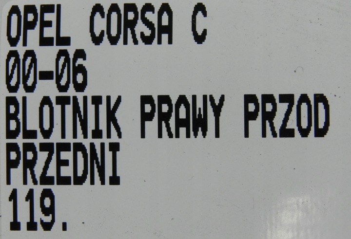 фото №10, 119.błotnik перед передній праве opel corsa c 00-06