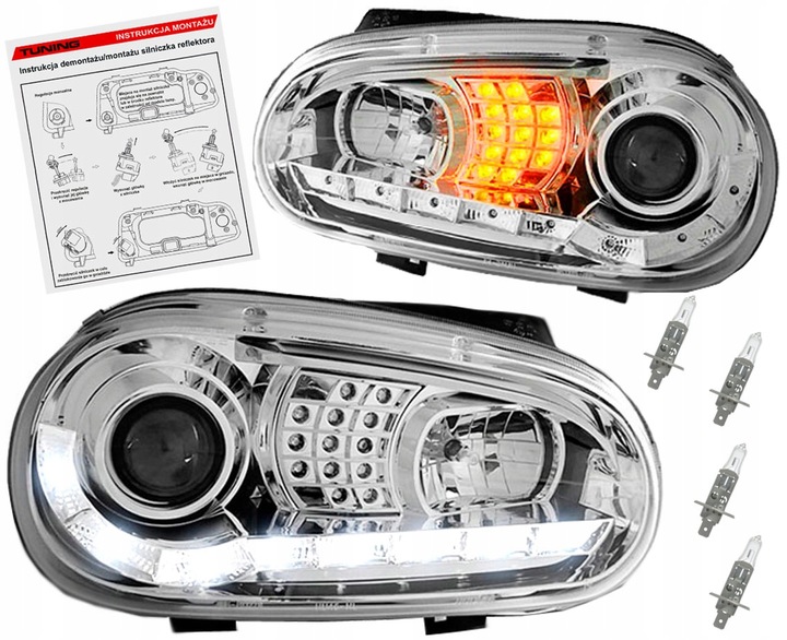 фото №1, Vw golf iv mk4 лампи фари перед led хром h1