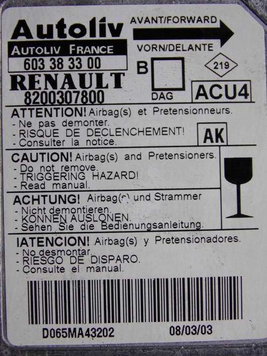 фото №7, Панель патроны подушки датчик megane 2 ii 02-06r