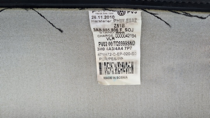 фото №10, Vw passat b7 10-14r обшивка матеріал сидіння праві перед килимок нагрівальна