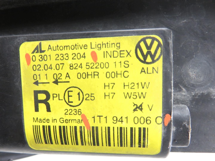 фото №7, Права фара передня vw touran i 1t1941006c 0301233204