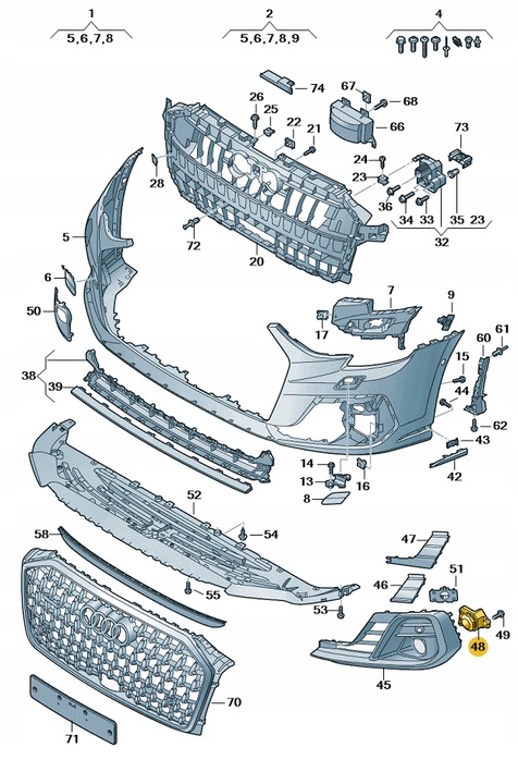 фото №1, Заслінка решітка радара перед w kratce ліва audi a8 d5 aso оригінал нова