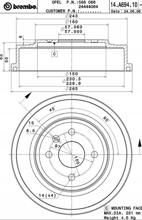 фото №9, Brembo 14.a694.10 барабан гальмівний