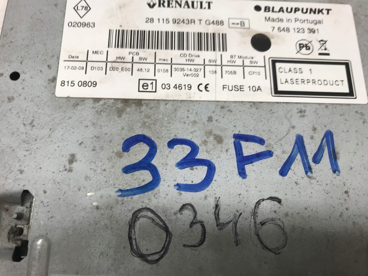 фото №9, Радио cd заводские blaupunkt renault megane iii scenic iii 281159243r код