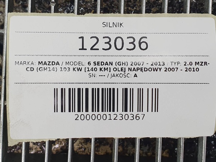 фото №10, Двигатель комплектный rf7j mazda 6 ii gh 2.0 mzr-cd 140