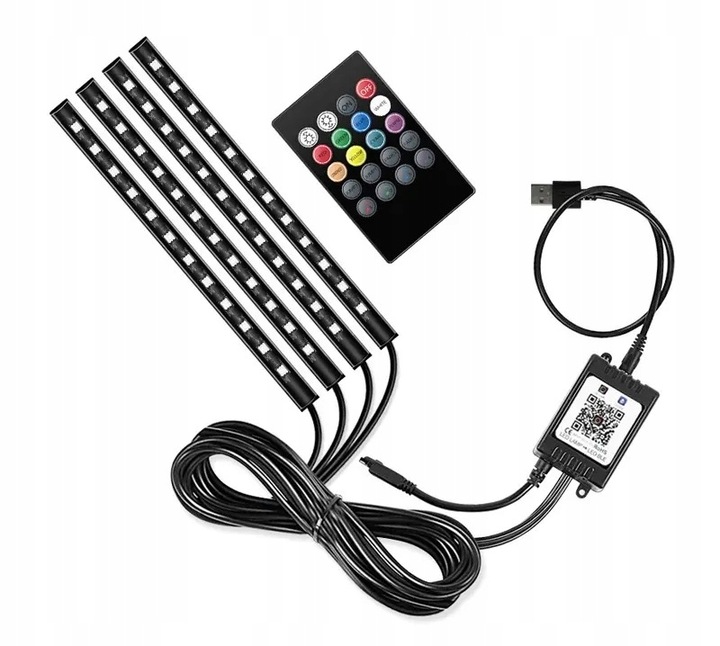фото №11, Освітлення інтер'єру кабіни автомобіля стрічка led rgb 4x12 блютуз app usb
