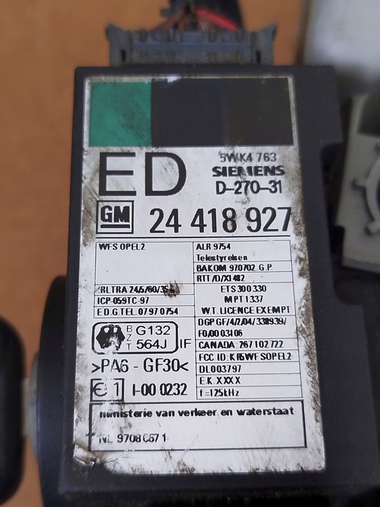 фото №5, Колонка кермова замок запалювання модуль імобілайзер opel astra g ii 24445098 09228881