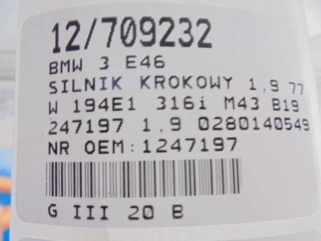 фото №7, Bmw 3 e46 двигун кроковий 1247197 1,9 0280140549