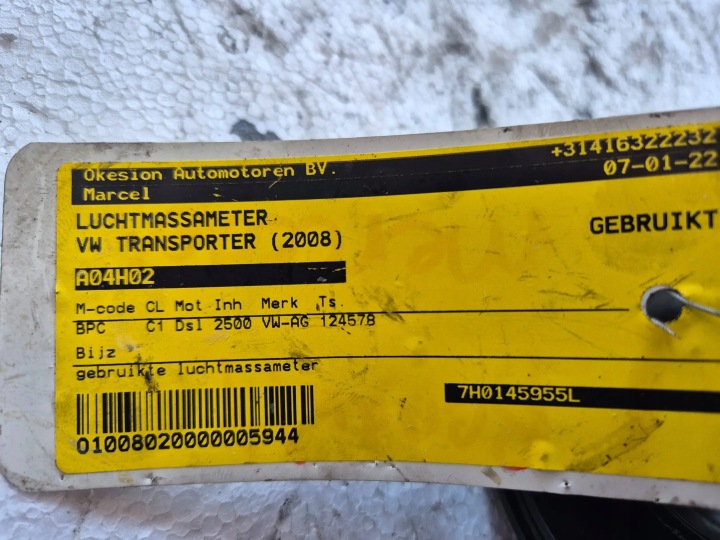фото №6, Расходомер 7h0145955l vw transporter t5 2.5 tdi 08-