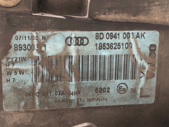 фото №6, Фара лівий перед audi a4 b5 8d0941003ak 94-01 лампа