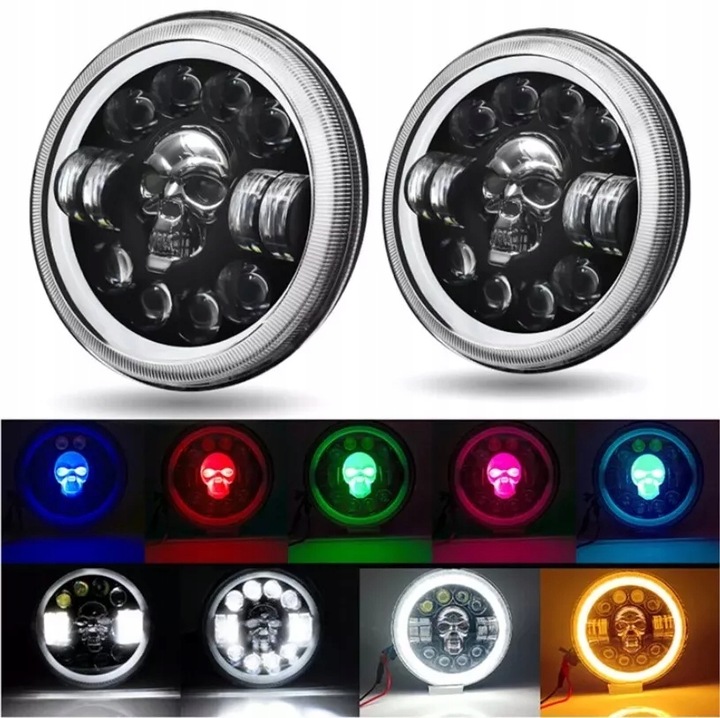 фото №10, Лампа передняя 7" полный led skull 1szt range rover, hummer, suzuki, nissan,