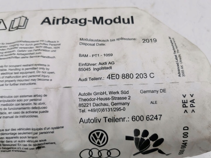 фото №8, Audi a8 s8 d3 4e 2004 повітряна подушка подушка безпеки пасажира