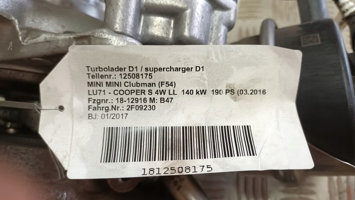 фото №5, Турбіна bmw mini f54 f55 f60 190 ps 8584199 b47