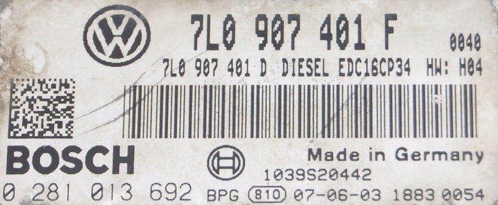 фото №6, Блок управления компьютер ecu двигателя vw touareg 3,0 tdi v6 7l0907401f 0281013692