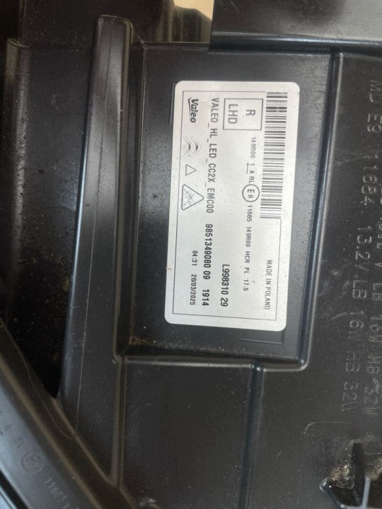 фото №13, Фара правая передняя полный led citroen c3 iv e-c3 2024-2026 9851349080