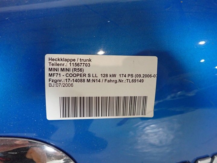фото №3, Mini cooper ii r56 06- кришка багажника зад задня