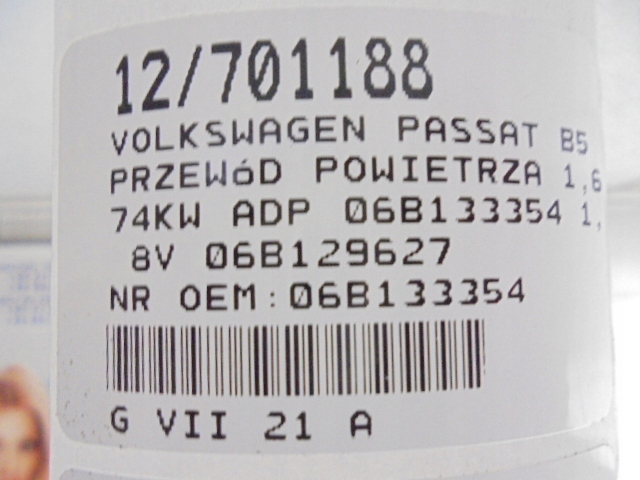 фото №9, Volkswagen passat b5 шланг повітря труба 06b133354 1,6 8v 06b129627