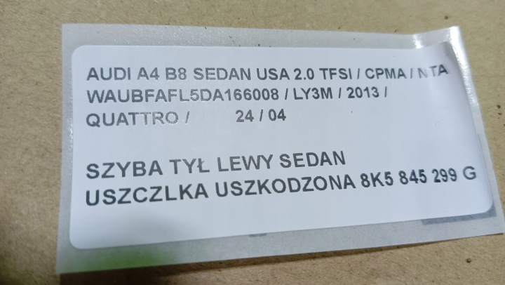 фото №13, Audi a4 8k b8 usa стекло кузова зад левое sedan as2 тёмное пленка 12r
