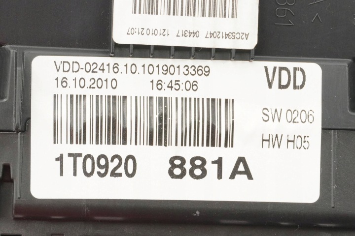 фото №7, Панель приборов vw touran 1t0920881a