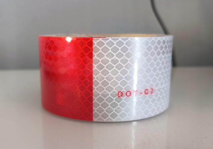 фото №9, Стрічка попереджувальна плівка відбивна білий червона 50mm grandes