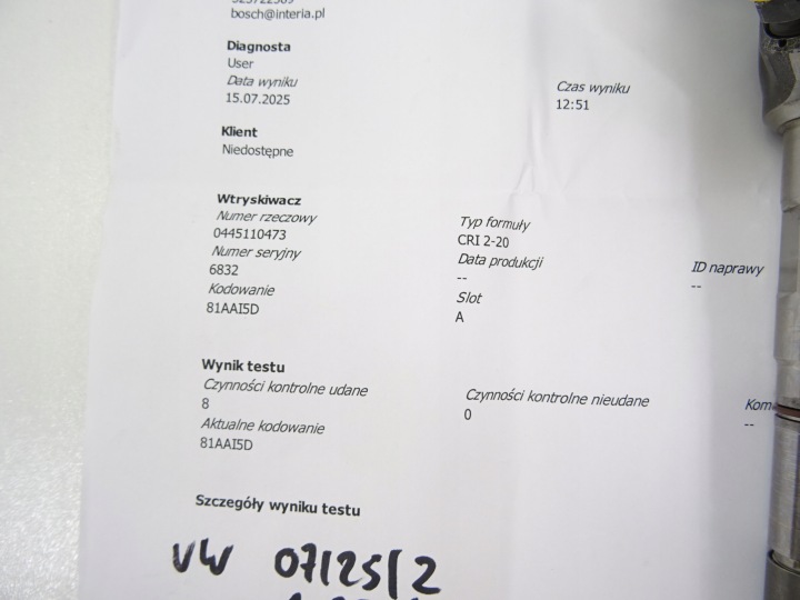 фото №11, Форсунки vw audi skoda 1.6tdi 04l130277ad 0445110473 bosch печать тест