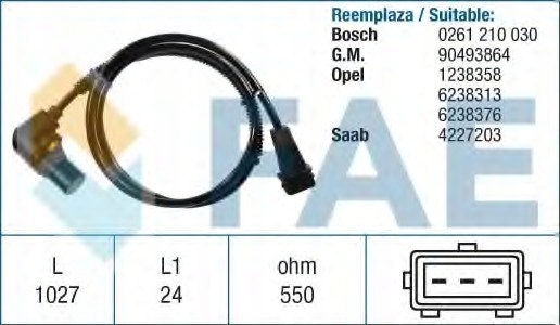 фото №1, Датчик оборотов вала коленчатый вал. opel