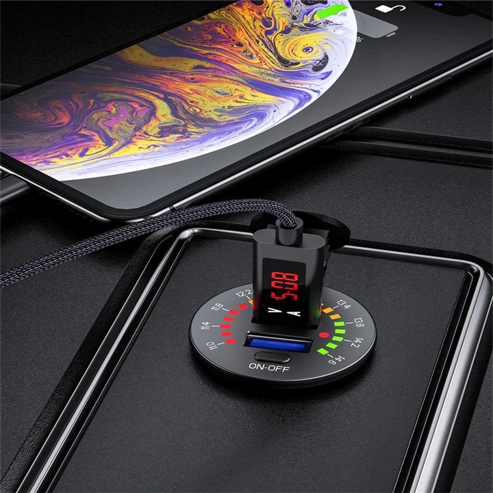 фото №11, Зарядний пристрій вольтметр вимірювач панель гніздо автомобільна 2x usb 4,8a вимикач