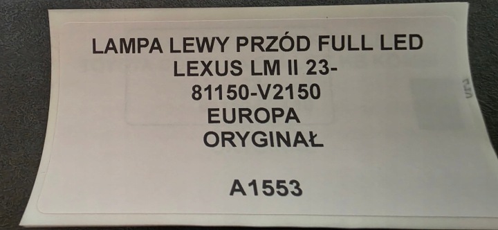 фото №10, Фара левые перед полный led lexus lm ii 23- оригинал европа 81150-v2150