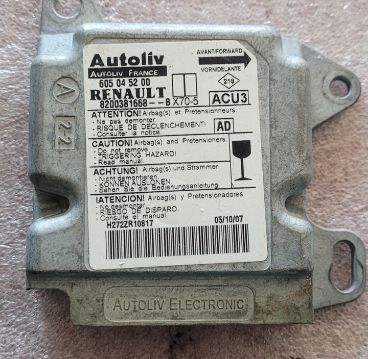 фото №1, Модуль подушок повітряних renault оригінальний номер 8200381668b