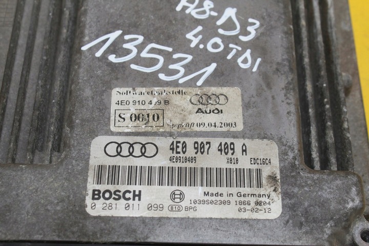 фото №5, Компьютер двигателя a8 d3 4.0 4e0907409a 0281011099