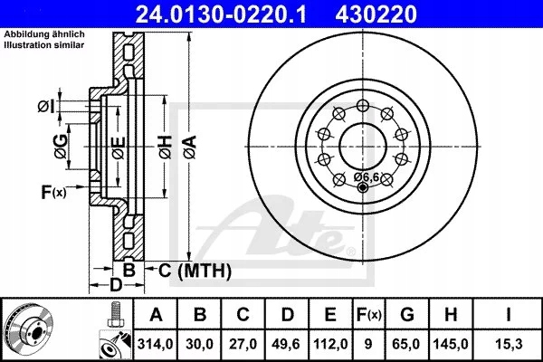 ATE 24.0130-0220.1 ДИСК ГАЛЬМІВНИЙ