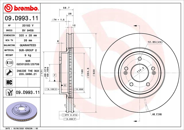 фото №2, 09.d993.11 brembo диск тормозная перед