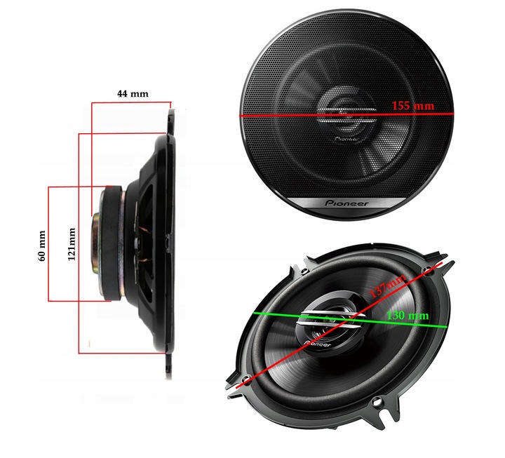 фото №9, Pioneer динаміки 4 szt двополосні opel astra h corsa d e двері перед + зад