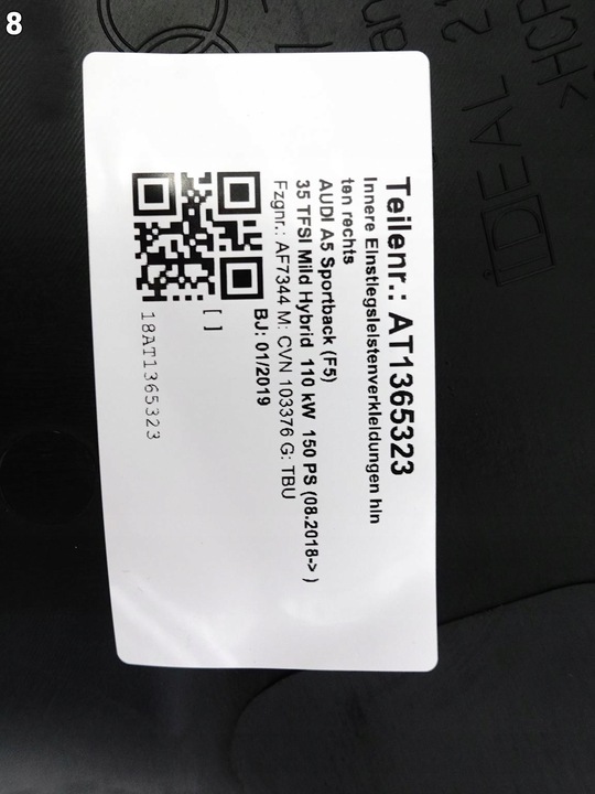 фото №9, Audi a5 s5 rs5 8w8 f5 b9 sportback 16- планка захист обшивка стійка c 4pk