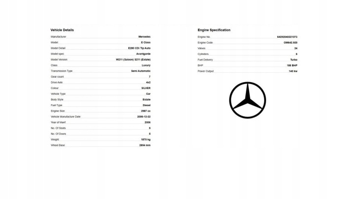 фото №8, Двигун комплектний 642.920 mercedes e клас e280 3.0 cdi exl jeep 140kw 190ps