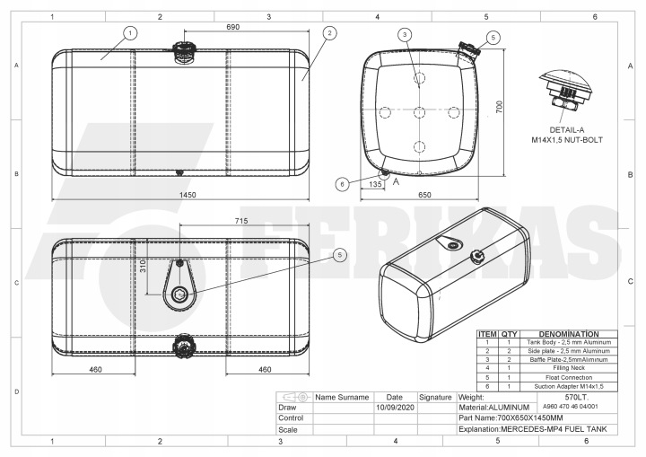 фото №8, Новий aluminiowy бак пального mercedes benz actros mp4 570l a9604705902
