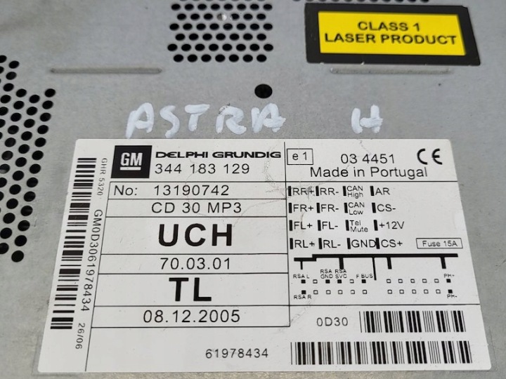 фото №8, Магнітола автомагнітола (радіо, програвач) cd 30 mp3 opel astra h zafira b 13190742 uch delphi