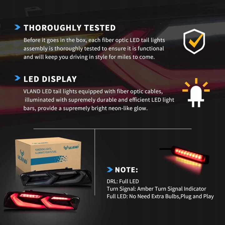 фото №12, Chevrolet camaro 2016- фара лампи зад led kpl vland затемнений +задній 6pin