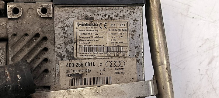фото №8, 4e0265335 audi a8 s8 d3 4e 4134 tdi 2005 обігрів стояночний вебасто